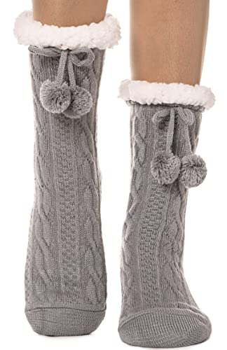 Fuzzy Socks for Women Slipper Fluffy Cozy Cabin Winter Warm Soft Fleece Comfy Thick Christmas Socks Grips Non Slip Stocking Stuffers for Women White Elephant Valentines Mothers Day Gifts for Mom Grey