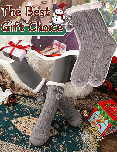 Fuzzy Socks for Women Slipper Fluffy Cozy Cabin Winter Warm Soft Fleece Comfy Thick Christmas Socks Grips Non Slip Stocking Stuffers for Women White Elephant Valentines Mothers Day Gifts for Mom Grey