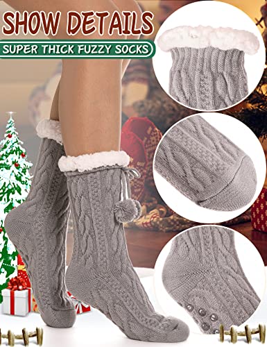 Fuzzy Socks for Women Slipper Fluffy Cozy Cabin Winter Warm Soft Fleece Comfy Thick Christmas Socks Grips Non Slip Stocking Stuffers for Women White Elephant Valentines Mothers Day Gifts for Mom Grey