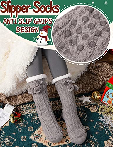 Fuzzy Socks for Women Slipper Fluffy Cozy Cabin Winter Warm Soft Fleece Comfy Thick Christmas Socks Grips Non Slip Stocking Stuffers for Women White Elephant Valentines Mothers Day Gifts for Mom Grey
