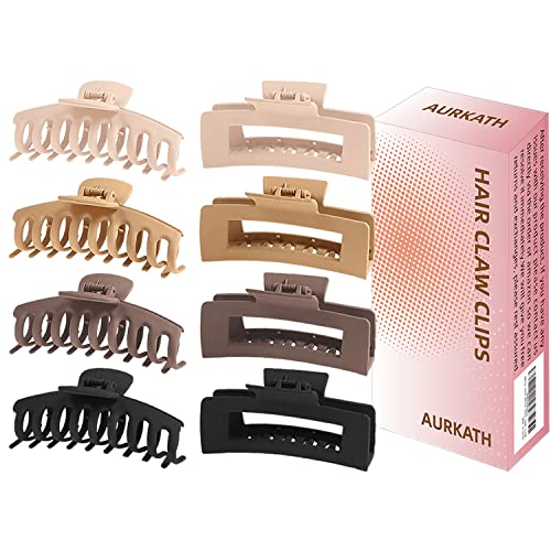 8Pack 4.3" Large Hair Claw Clips for Thin Thick Curly Hair AURKATH 2styles 4Neutral Colors Nonslip Strong Hold Big Matte Clips for Women Jaw Clips