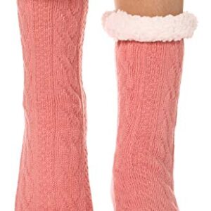 EBMORE Women Slipper Fuzzy Socks Fluffy Cozy Cabin Warm Winter Soft Thick Comfy Fleece Christmas Anti Slip Home Stocking Stuffer(Pink)