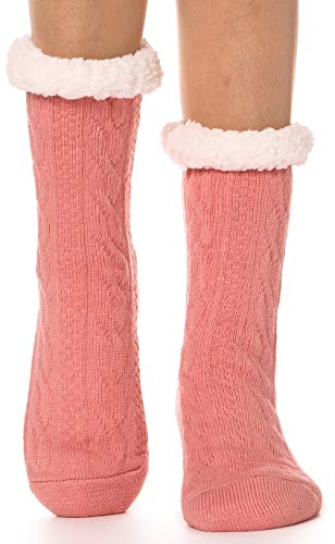 EBMORE Women Slipper Fuzzy Socks Fluffy Cozy Cabin Warm Winter Soft Thick Comfy Fleece Christmas Anti Slip Home Stocking Stuffer(Pink)