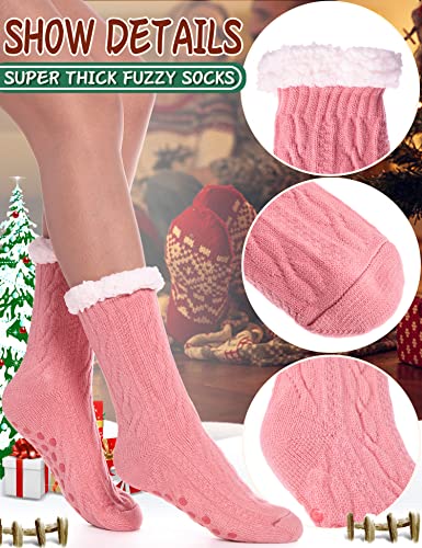 EBMORE Women Slipper Fuzzy Socks Fluffy Cozy Cabin Warm Winter Soft Thick Comfy Fleece Christmas Anti Slip Home Stocking Stuffer(Pink)