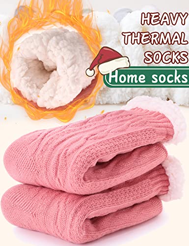 EBMORE Women Slipper Fuzzy Socks Fluffy Cozy Cabin Warm Winter Soft Thick Comfy Fleece Christmas Anti Slip Home Stocking Stuffer(Pink)