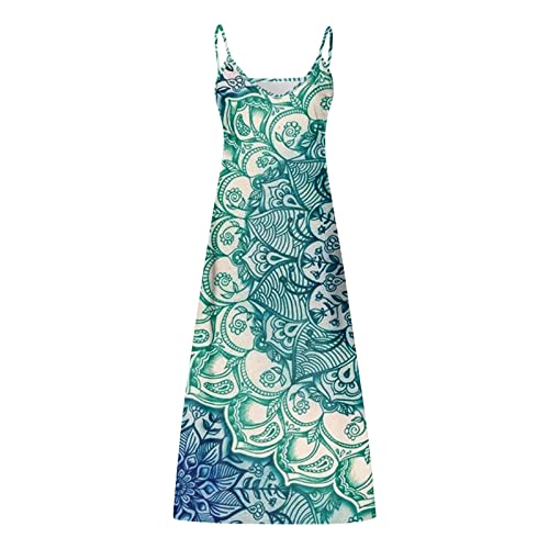 Summer Dress for Women Plus Size Dresses Casual Plus Size V Neck Beach Vacation Dress Summer Floral Boho Long Sundresses 4th of July Outfits for Women Elegant Dresses for Women(B Green,Large)