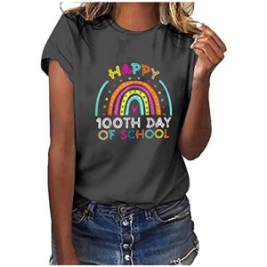 women rainbow print shirts short sleeve t shirts 100 days of school t shirts lightweight casual graphic tee tops 2023