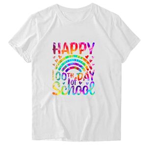 100 days of school learning & laughs women’s letter print tee t-shirt funny cute shirt tops teacher summer outfit 2023