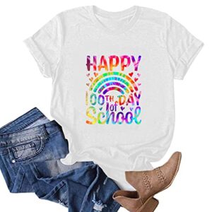 100 Days of School Learning & Laughs Women's Letter Print Tee T-Shirt Funny Cute Shirt Tops Teacher Summer Outfit 2023