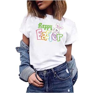 Womens Happy Easter Graphic Tee Short Sleeve Tops Blouse Funny Cute Shirt Trendy Tshirt Gift Clothes 2023