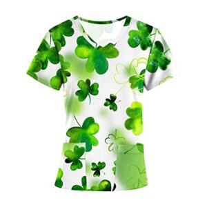 Womens Nursing Shirts Working Tees St Patricks Day Shirts Blouse Short Sleeve Tshirts Shamrock Tunic Tee Top with Pockets