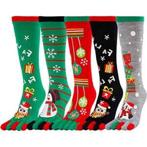 Zmart Funny Christmas Toe Socks Women Holiday Socks Christmas Toe Separator Socks Five Toe Socks, 5 Pack Stocking Stuffers Secret Santa Gifts Christmas Gifts