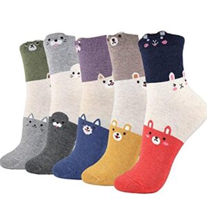 GotYourToes | Womens Teen Girls | Cute Animal Print | Crew Socks | Christmas Stocking Stuffers | 5 Pairs (Trio)