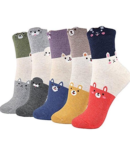 GotYourToes | Womens Teen Girls | Cute Animal Print | Crew Socks | Christmas Stocking Stuffers | 5 Pairs (Trio)