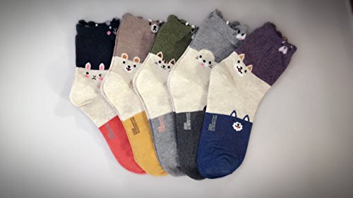 GotYourToes | Womens Teen Girls | Cute Animal Print | Crew Socks | Christmas Stocking Stuffers | 5 Pairs (Trio)