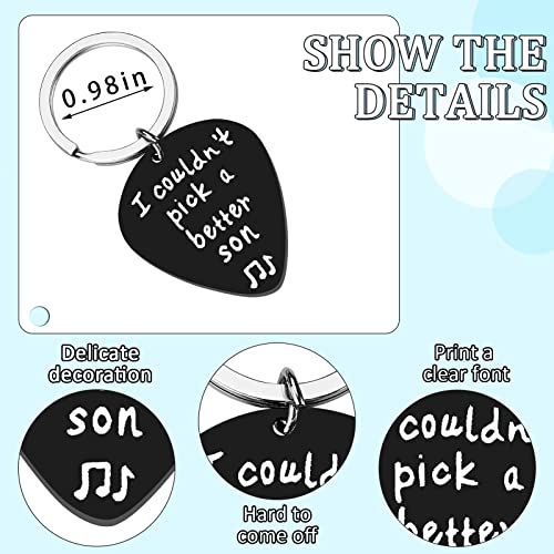 Guitar Pick Son Keychain Gift from Mom Dad I couldn’t Pick a Better Son Keychain Cute Funny Mini Adult Key Ring Special Engraved Charm Pendent Men Present for Birthday Christmas Gift