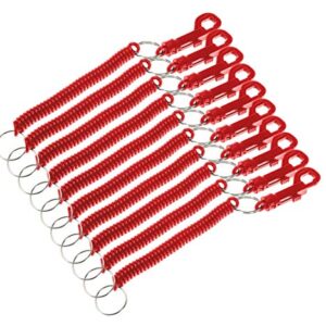 Lucky Line Designer Key Coil with Plastic Key Clip for Backpacks, Purses, Gym Bags, Belts, Casinos, Party Favors, Stocking Stuffers, Back to School -Red, 10 Pack (41670)