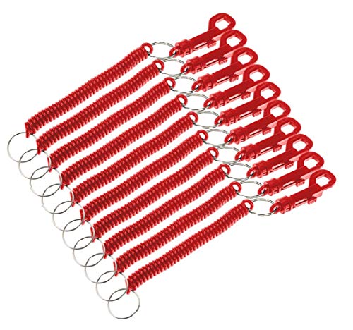 Lucky Line Designer Key Coil with Plastic Key Clip for Backpacks, Purses, Gym Bags, Belts, Casinos, Party Favors, Stocking Stuffers, Back to School -Red, 10 Pack (41670)