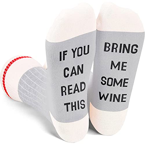 Zmart Funny Socks for Women Secret Santa Gifts Crazy Socks Novelty Socks, If You Can Read This Socks Bring Me Wine Socks Wine Gifts Wine Stocking Stuffers