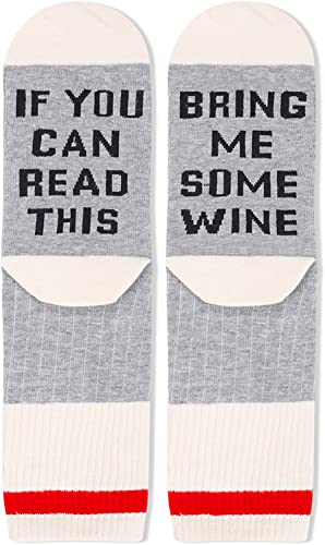 Zmart Funny Socks for Women Secret Santa Gifts Crazy Socks Novelty Socks, If You Can Read This Socks Bring Me Wine Socks Wine Gifts Wine Stocking Stuffers