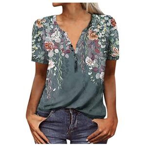 yutanral summer tops for women vintage elegant floral graphic short sleeve button down v neck y2k tops tees 2023 womens clothing trendy dressy casual plus size y2k tops blouses (navy,large)