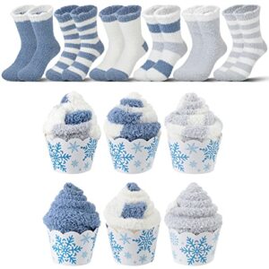 jeyiour 6 pairs cupcake socks fuzzy socks for women winter socks with grips diy christmas new year gift warm soft men non slip slipper socks fluffy socks christmas stocking stuffers with gift boxes
