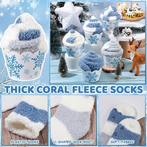 Jeyiour 6 Pairs Cupcake Socks Fuzzy Socks for Women Winter Socks with Grips DIY Christmas New Year Gift Warm Soft Men Non Slip Slipper Socks Fluffy Socks Christmas Stocking Stuffers with Gift Boxes