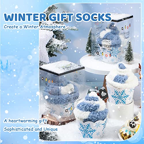 Jeyiour 6 Pairs Cupcake Socks Fuzzy Socks for Women Winter Socks with Grips DIY Christmas New Year Gift Warm Soft Men Non Slip Slipper Socks Fluffy Socks Christmas Stocking Stuffers with Gift Boxes