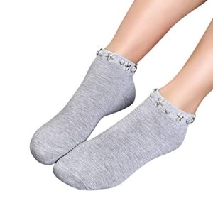 lace ankle socks for women ruffle socks women ankle women socks small girl teen socks for girls ages (grey, one size)