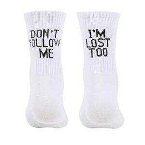 Follow Printing Am Cotton Don't Socks Too Socks Fun Socks I Lose Me Long Medium Socks Womens Socks (White, One Size)