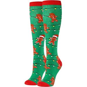 happypop knee high funny christmas socks for women girls holiday socks gingerbread socks, gingerbread gifts stocking stuffers for teen girls secret santa gifts christmas gifts