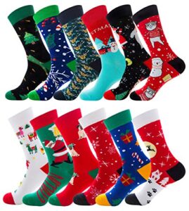 gellwhu men’s christmas socks, christmas gifts for men women stocking stuffers large holiday fun novelty cotton socks (12 pairs socks)