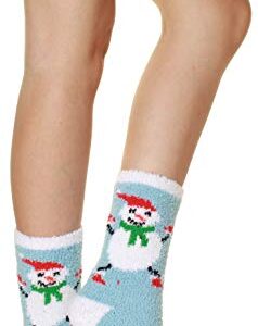 Gilbins Womens Soft Fuzzy Sock, Holiday Christmas Slipper Socks, holiday stocking stuffers, Snowflake Fuzzy Socks, 6 Pack, Size 9-11