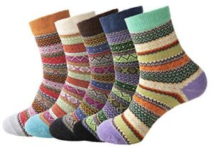macochoi womens vintage style wool thick warm socks(5 pairs) (multi-colored-c)