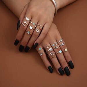 HUASAI 17PCS Stackable Rings for Teen Girls Boho Knuckle Rings for Women Stacking Midi Rings Set Vintage Aesthetic Rings Trendy Christmas Birthday Gifts for Girls(Ring D)