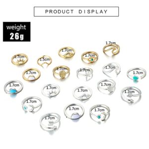 HUASAI 17PCS Stackable Rings for Teen Girls Boho Knuckle Rings for Women Stacking Midi Rings Set Vintage Aesthetic Rings Trendy Christmas Birthday Gifts for Girls(Ring D)