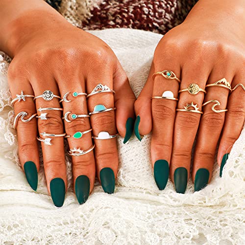 HUASAI 17PCS Stackable Rings for Teen Girls Boho Knuckle Rings for Women Stacking Midi Rings Set Vintage Aesthetic Rings Trendy Christmas Birthday Gifts for Girls(Ring D)