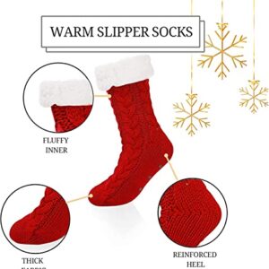 Zmart Fun Fuzzy Slipper Fluffy Socks with Grips for Women Girls, Winter Cabin Warm Comfy Soft Sherpa Plush Socks House Socks Stocking Stuffers