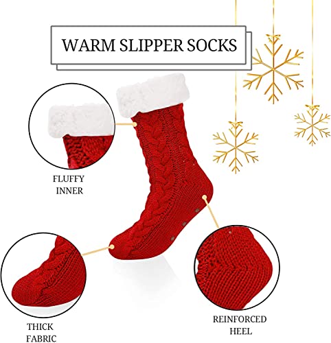 Zmart Fun Fuzzy Slipper Fluffy Socks with Grips for Women Girls, Winter Cabin Warm Comfy Soft Sherpa Plush Socks House Socks Stocking Stuffers