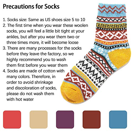 5 Pack Womens Socks Vintage Winter Soft Warm Cold Knit Wool Socks Women Socks Walking