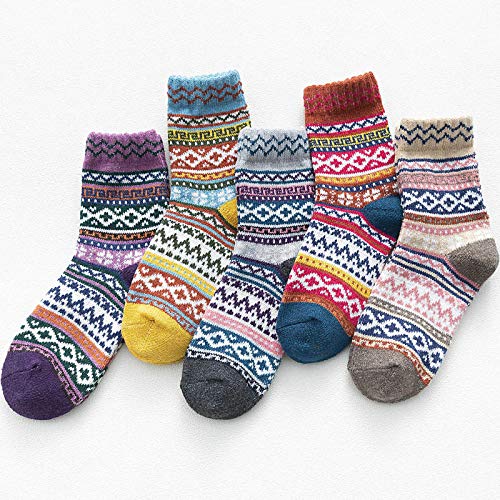 5 Pack Womens Socks Vintage Winter Soft Warm Cold Knit Wool Socks Women Socks Walking