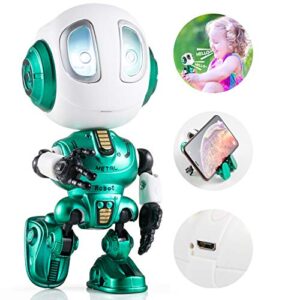 aubllo robots toys for kids christmas stocking stuffers 2022 new mini talking robots gifts for boys girls adults with 10 hours working time usb charging led eye interactive electronic toy(green)
