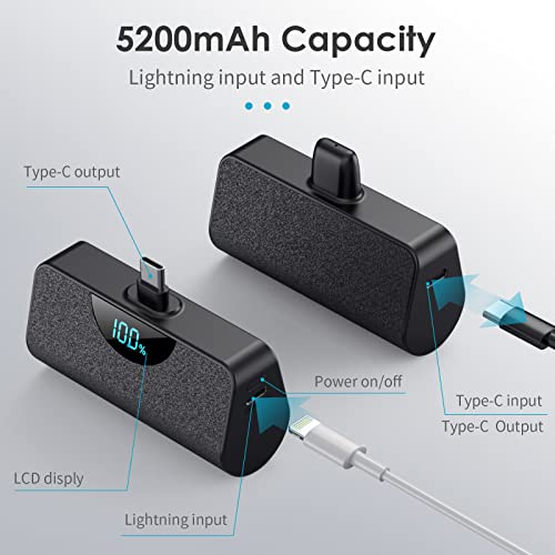 Mini Portable Charger USB-C Power Bank 5200mAh,Ultra Compact LCD Display Battery Pack Backup Charger Compatible with Samsung Galaxy S21/S20/S10/S9,Note 20/10/9,Moto,LG,Google Pixel,Android Phones etc