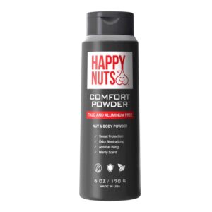 happy nuts comfort powder – anti-chafing, sweat defense & odor control for the groin, feet, and body – body powder for men (original, 6 oz)