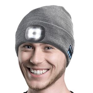 ocatoma bluetooth beanie hat with light headphone unique tech gifts for men dad him teenage women christmas stocking stuffers grey