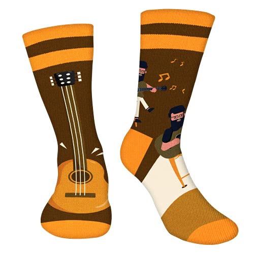 Funny Guitar Socks Men Teen Boys - Music Fun Novelty Crazy Funky Silly Crew Cool Socks 9-11 Musical Musician Guitar Teacher Valentines Day Gifts for Music Lovers Christmas Stocking Stuffers