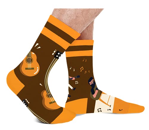 Funny Guitar Socks Men Teen Boys - Music Fun Novelty Crazy Funky Silly Crew Cool Socks 9-11 Musical Musician Guitar Teacher Valentines Day Gifts for Music Lovers Christmas Stocking Stuffers