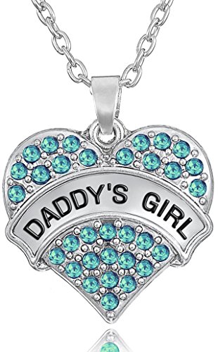 GLAM&CO Daddy's Girl Necklace, Valentine Heart Necklace for Daughters, Birthday Jewelry Gifts From Father/Dad, Stocking Stuffer Christmas Presents for Little Girls and Teens (Aqua Blue)