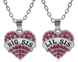 cute gifts for girls, teens, tweens, nieces, granddaughters, stocking stuffer ideas, big sis & lil sis valentine heart necklace set, 2 sister necklaces for teens & girls, big & little sisters jewelry gifts for twin girls, christmas jewelry presents (dark