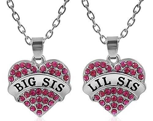 Cute Gifts for Girls, Teens, Tweens, Nieces, Granddaughters, Stocking Stuffer Ideas, Big Sis & Lil Sis Valentine Heart Necklace Set, 2 Sister Necklaces for Teens & Girls, Big & Little Sisters Jewelry Gifts for Twin Girls, Christmas Jewelry Presents (Dark